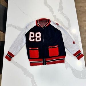 Red and Blue Varsity Jacket with Number 28